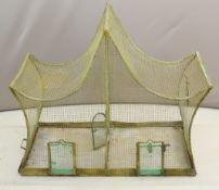 Vintage double birdcage with connecting door, concave sides and roof and galvanised metal base, W109