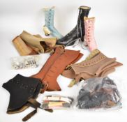 Collection of ladies shoes circa 1940s, gaiters, vintage laces, buttons and accessories and