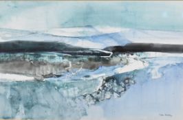 G John Blockley (1921-2002) watercolour landscape Pennine Road stormy landscape, signed lower