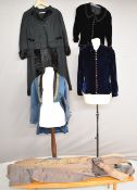 Victorian / Edwardian ladies dresses, velvet jacket with facetted buttons and embroidered collar,