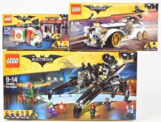 Three Lego The Batman Movie sets comprising The Scuttler 70908, Scarecrow Special Delivery 70910 and