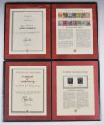 Queen Victoria 1d black with three margins, 2d blue 1841 and 1887 Jubilee set, used, in two