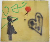 Banksy style contemporary print on insulation board, 90 x 105cm