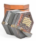 Lachenal & Co 46 key concertina with rosewood fretwork ends, six fold bellows and bone buttons,