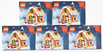 Five Lego Gingerbread House Christmas sets, 40139, 2015, all in sealed boxes.