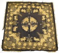 19th / 20thC wirework embroidery panel decorated with animals, 124 x 124cm