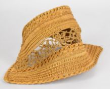 Early Victorian straw hat with lining, would suit re-enactment, drama groups, Goodwood revival etc.