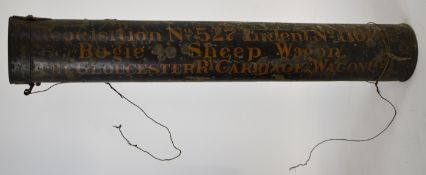 WW1 War requisition indenture tube with script 'War Requisition no 527 indent no 116/95 Bogie