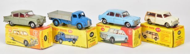 Four Dinky Toys diecast model cars comprising Singer Vogue 145, Morris 1100 140, Morris Mini-