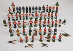 Fifty-five Britains painted metal toy soldiers to include Guards Band, RAF Personnel, Sikh