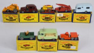 Eight Matchbox Moko Lesney diecast model cars comprising numbers 9, 12, 15, 17, 18, 20, 23 and 24,