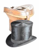 Silk top hat in leather case, Dunn and Jones, Kings Lynn size 6 7/8 or 22 1/8
