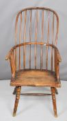 19thC elm seated Windsor armchair with bentwood supports, H99cm