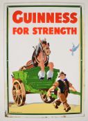 Guinness enamel advertising sign 'Guinness for Strength' with the Gilroy artwork of a man pulling