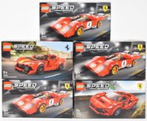 Five Lego Speed Champions Ferrari sets comprising three 512 M 76906, 812 Competizione 76914 and F8
