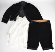 19thC boys black velvet jacket, trousers and lace collared shirt
