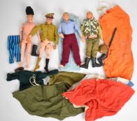 Four Palitoy vintage Action Man figures all with flock hair and one with Eagle Eyes, together with a