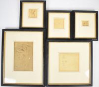 Five Georgian pen and ink / pencil drawings including possibly continental examples, largest 14.5