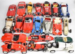 Twenty mostly Burago 1:18 scale diecast model vintage sports cars to include Bugatti Type 59, Alfa