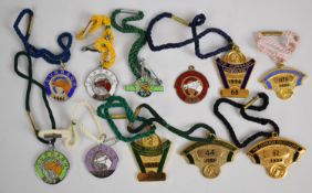 Eleven Curragh Racecourse metal and enamel horse racing badges including one pair, 1953-1996
