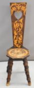 19thC Welsh spinning chair with pokerwork dragon decoration and script 'Gwell Angau Na Chwilydd',