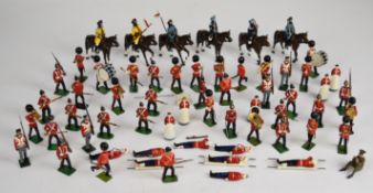 Sixty-two Britains painted metal toy soldiers to include British Redcoats, Guards Band, Nurses and