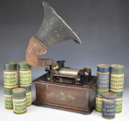 Edison Standard phonograph, ten cylinders, most being four minute examples and a horn
