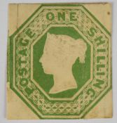 1847-1854 1/- embossed issue SG54 mint (possibly re gummed) with two margins, one touching and