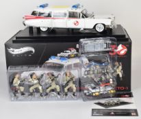 Mattel Hotwheels Elite Ghostbusters 1:18 scale diecast model Ecto-1 car with display base and