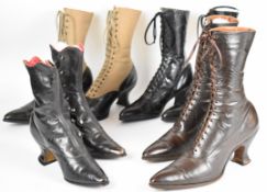 Four pairs of Victorian / Edwardian and later leather and cloth boots