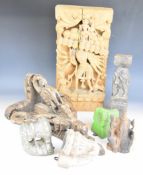 Collection of carved Indian / Tribal / Hindu figures of deities, brackets and temple pieces etc,