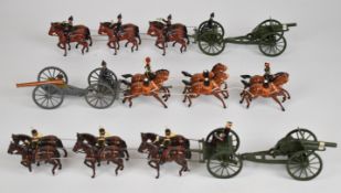 Three Britains painted metal Royal Horse Artillery teams with riders, guns and limbers.