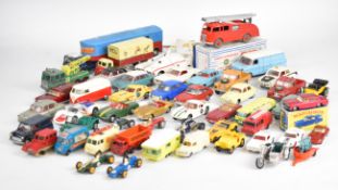Fifty vintage Corgi, Dinky and Matchbox diecast model cars and trucks, to include Chipperfield's