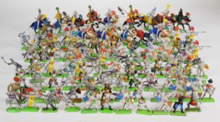 Over one hundred Britains Deetail 'Knights & Turks' plastic toy soldiers on metal bases, to