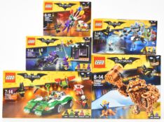 Five Lego The Batman Movie sets comprising Clayface Splat Attack 70904, The Riddle Racer 70903, Mr