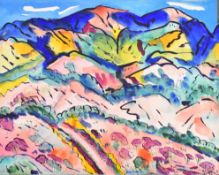 Phyllis Kapp (American, born 1930) watercolour landscape, signed and named Santa Fe lower right,
