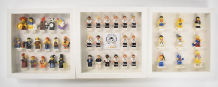 Three Lego minifigure sets comprising Team GB, Deutscher Fussball Bund and The Lego Movie,