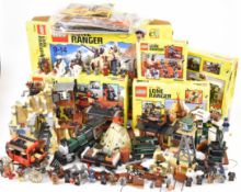 A collection of Lego 'The Lone Ranger' built and part built sets together with minifigures, boxes