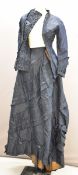 Victorian teal dress / bodice with skirt decorated with ruffles and swags