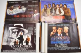 Eight 1980s British quad film posters comprising Young Guns, Wall Street, War of the Roses,