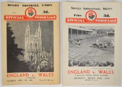 Two Rugby Football Union official programmes for England v Wales comprising 1940 and 1943, both held