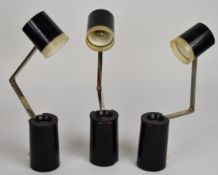 Three retro / mid century modern high intensity Lloyd-Lamps model NA101, height closed, 18.5cm,