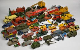 Over fifty vintage Dinky, Corgi and Matchbox diecast model cars and trucks, to include