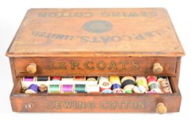 19th / 20thC ash table top shop display / advertising / haberdashery chest of two drawers for 'J and