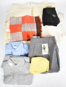 Collection of men's clothing with CC41 WW2 utility clothing labels including shirts,