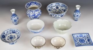 Collection of Chinese blue and white porcelain, some pieces with six character marks to base and a