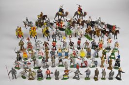 Seventy-five Britains, Timpo and similar painted metal toy soldiers to include Medieval Knights,
