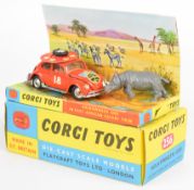 Corgi Toys diecast model Volkswagen 1200 in East African safari trim, complete with Rhino, 256, in
