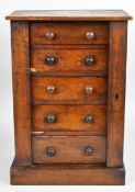 19thC apprentice or collector's pine and mahogany Wellington chest of five graduated drawers, W34