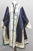 19thC Chinese embroidered silk coat or robe with insect, flora and fauna decoration, W125 x H112cm